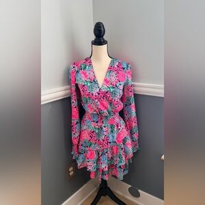 NWT Lilly Pulitzer Cristiana Dress Oyster Bay Navy Always Be Blooming Size 0
